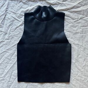 Zara Sleeveless Coated Turtleneck Rib Knit Top Black S NEW